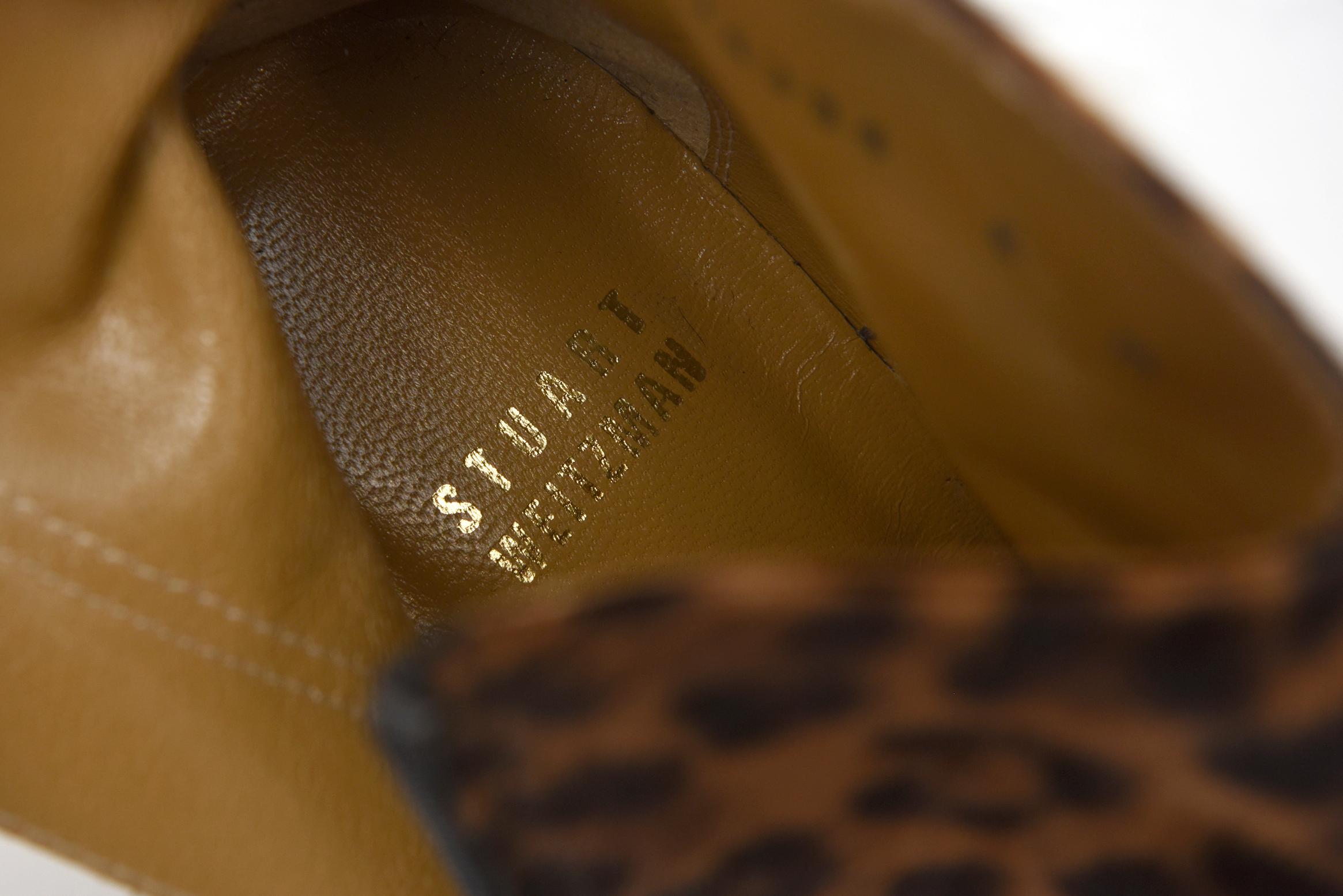 Stuart Weitzman Leopard Pony Hair Ankle Boots With Gold Heel In New Condition For Sale In North Miami, FL