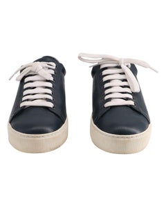 Stuart Weitzman Low Top Lace-Up Sneaker in Navy Blue Leather