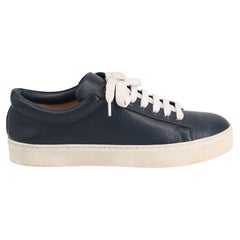 Stuart Weitzman Low Top Lace-Up Sneaker in Navy Blue Leather