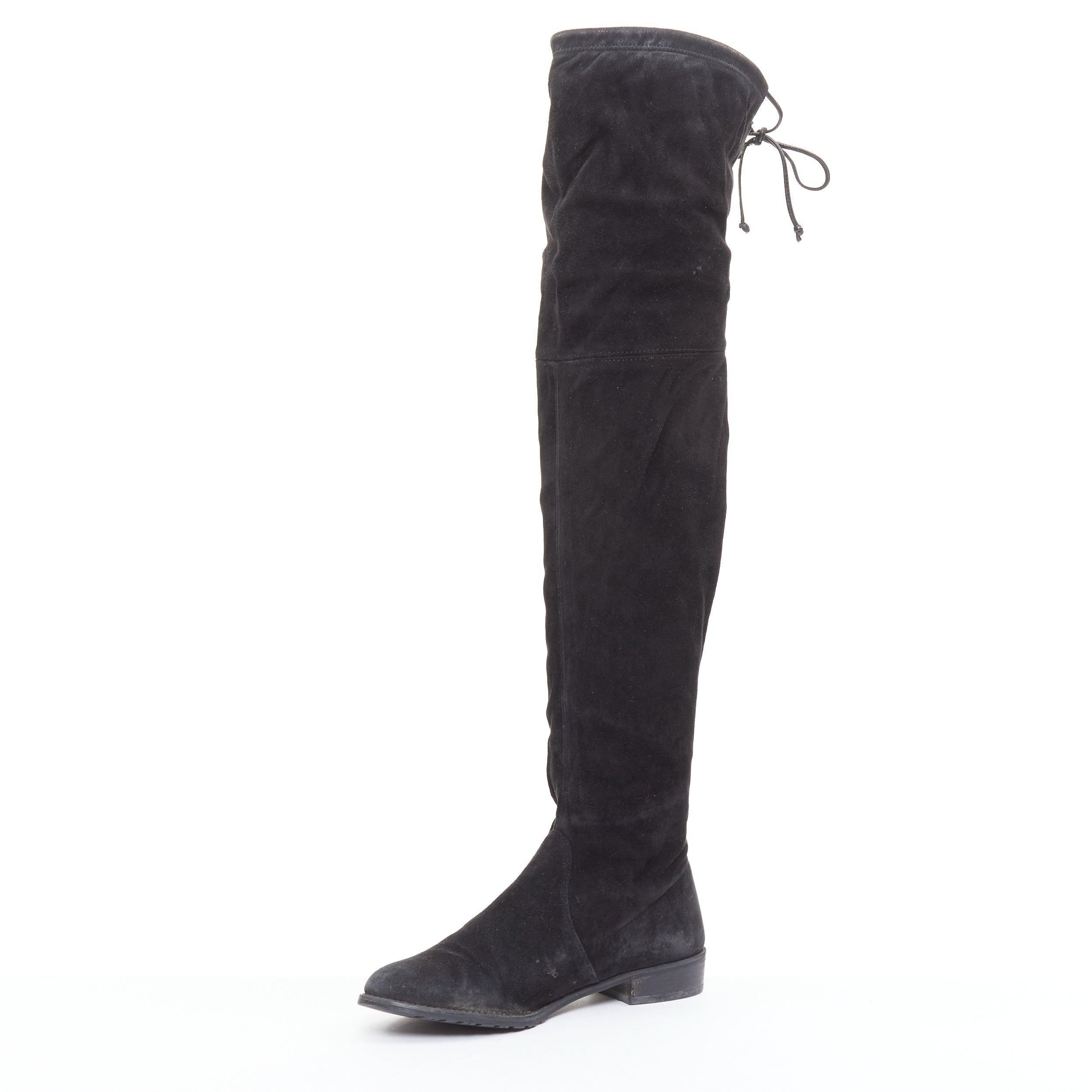 STUART WEITZMAN Lowland black suede drawstring top over knee flat boots EU38 en Bastante bueno estado para la venta en Hong Kong, NT
