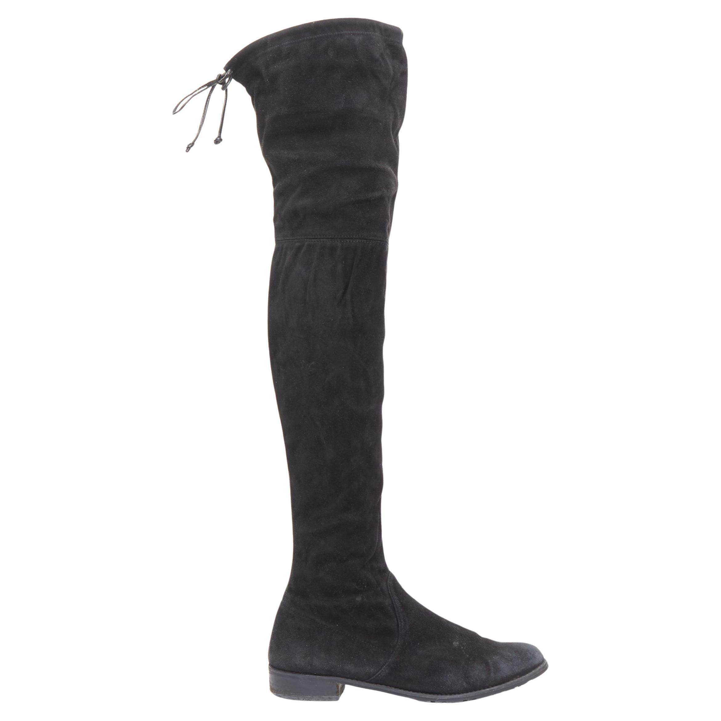 STUART WEITZMAN Lowland black suede drawstring top over knee flat boots EU38 en venta