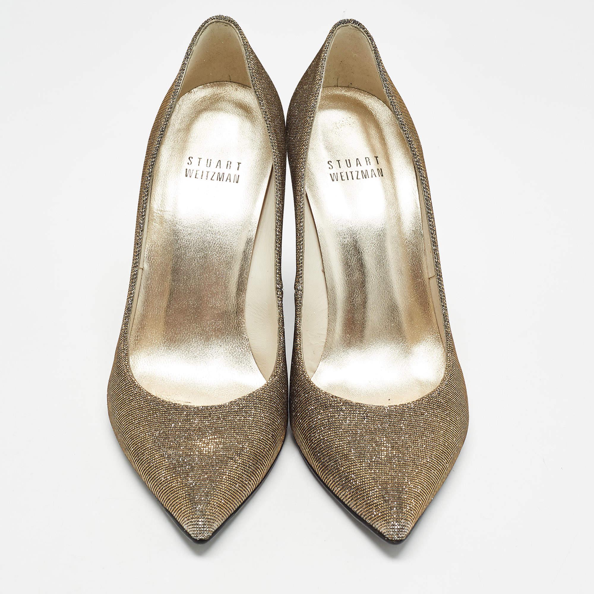 Grigio Stuart Weitzman - Pompe a punta in tessuto lurex metallizzato - misura 36,5 in vendita