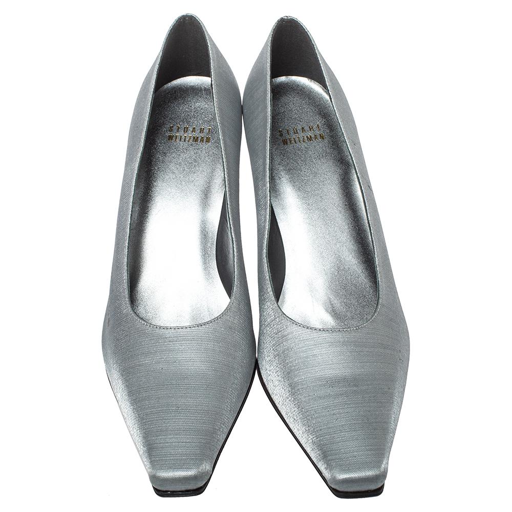 Women's Stuart Weitzman Metallic Silver Fabric Pumps Size 39.5