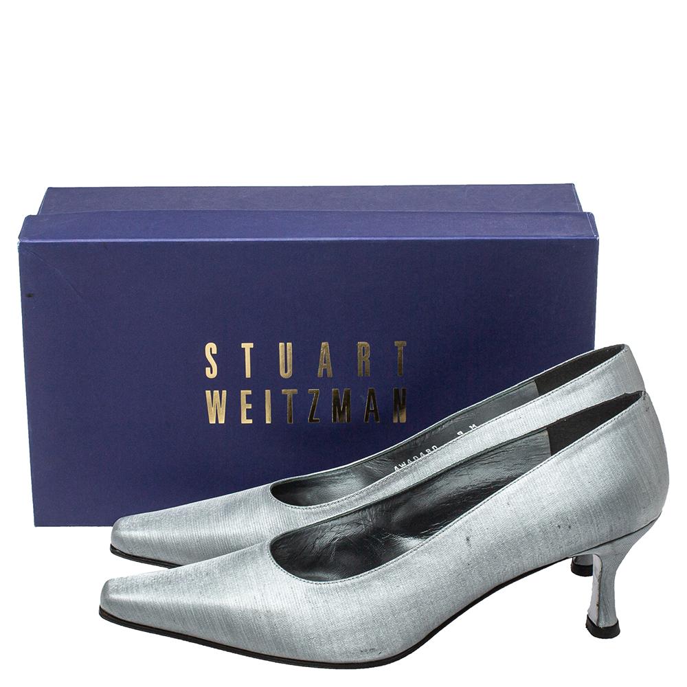 Stuart Weitzman Metallic Silver Fabric Pumps Size 39.5 3