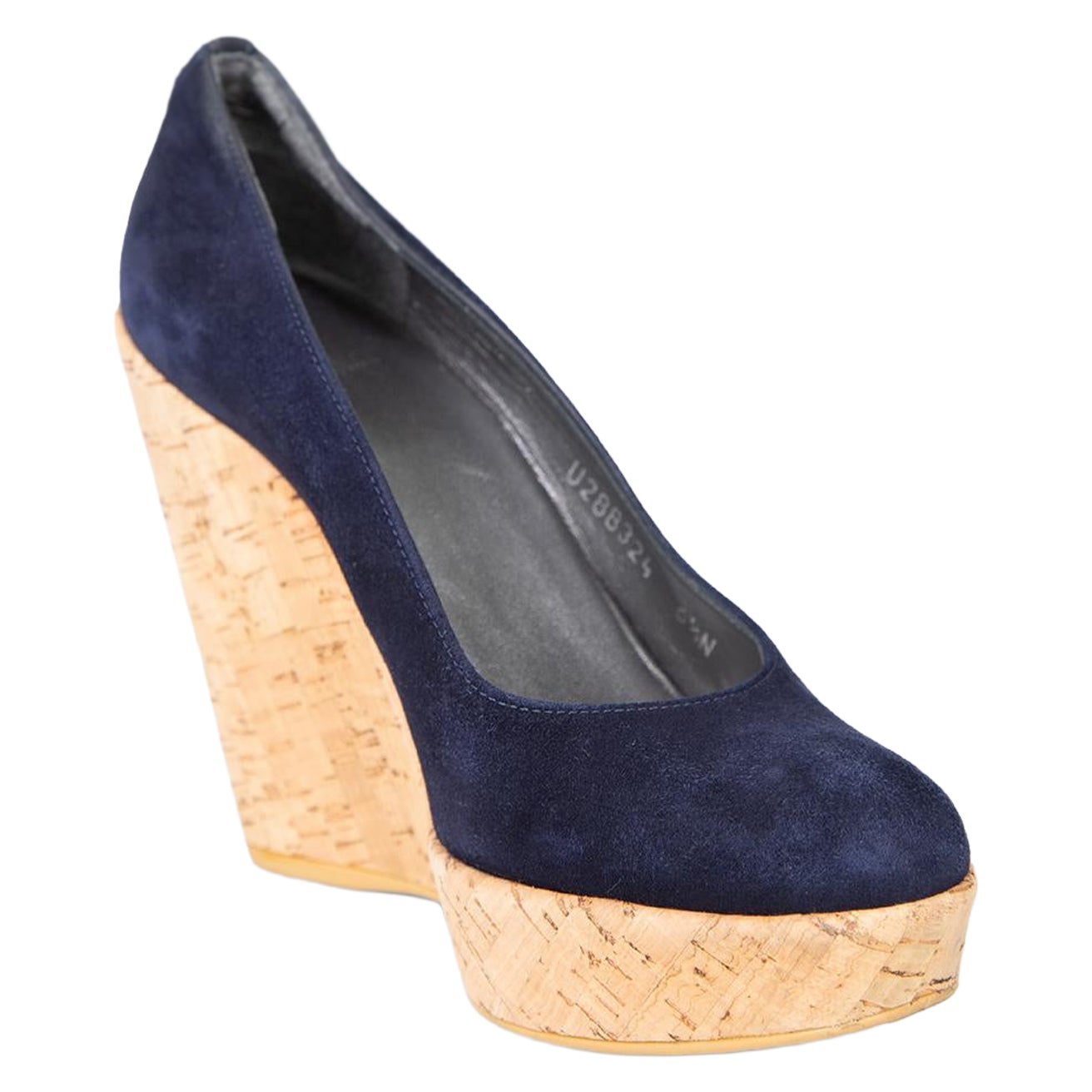 Stuart Weitzman Navy Suede Cork Heel Wedges Size US 6.5 For Sale