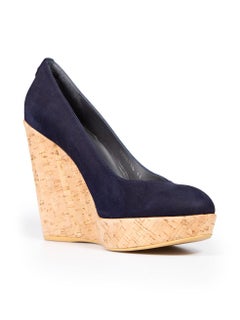 Stuart Weitzman Navy Suede Cork Wedges Size US 11