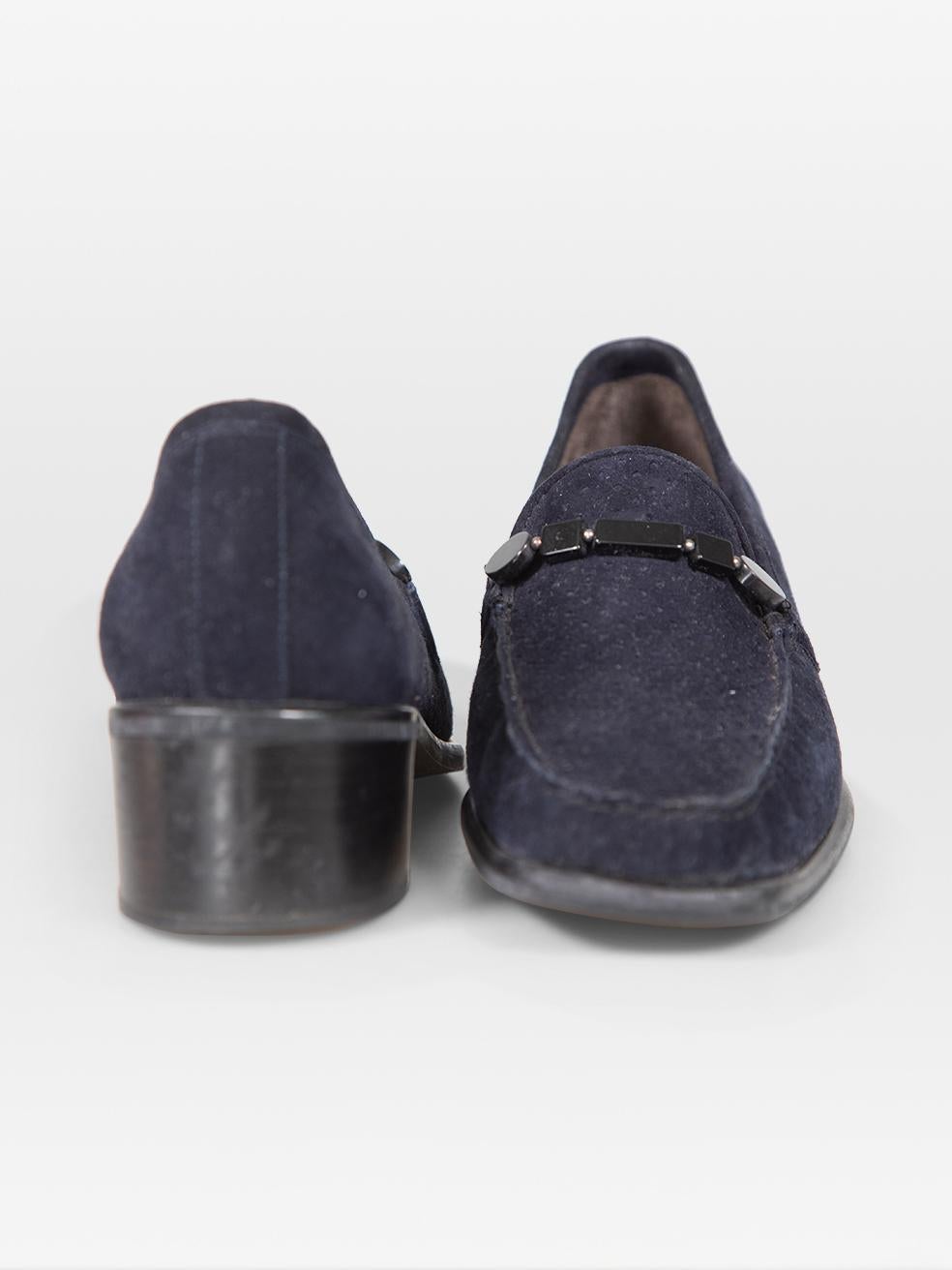 Black Stuart Weitzman Navy Suede Perforated Loafers Size US 9.5 For Sale