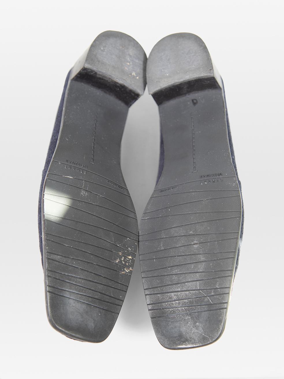 Stuart Weitzman Navy Suede Perforated Loafers Size US 9.5 In Good Condition For Sale In London, GB