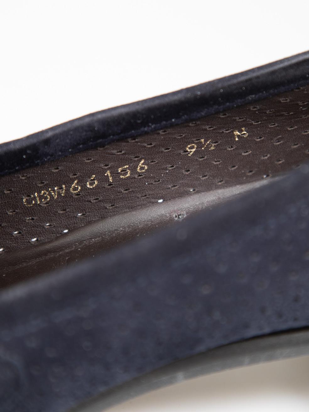 Stuart Weitzman Navy Suede Perforated Loafers Size US 9.5 For Sale 1
