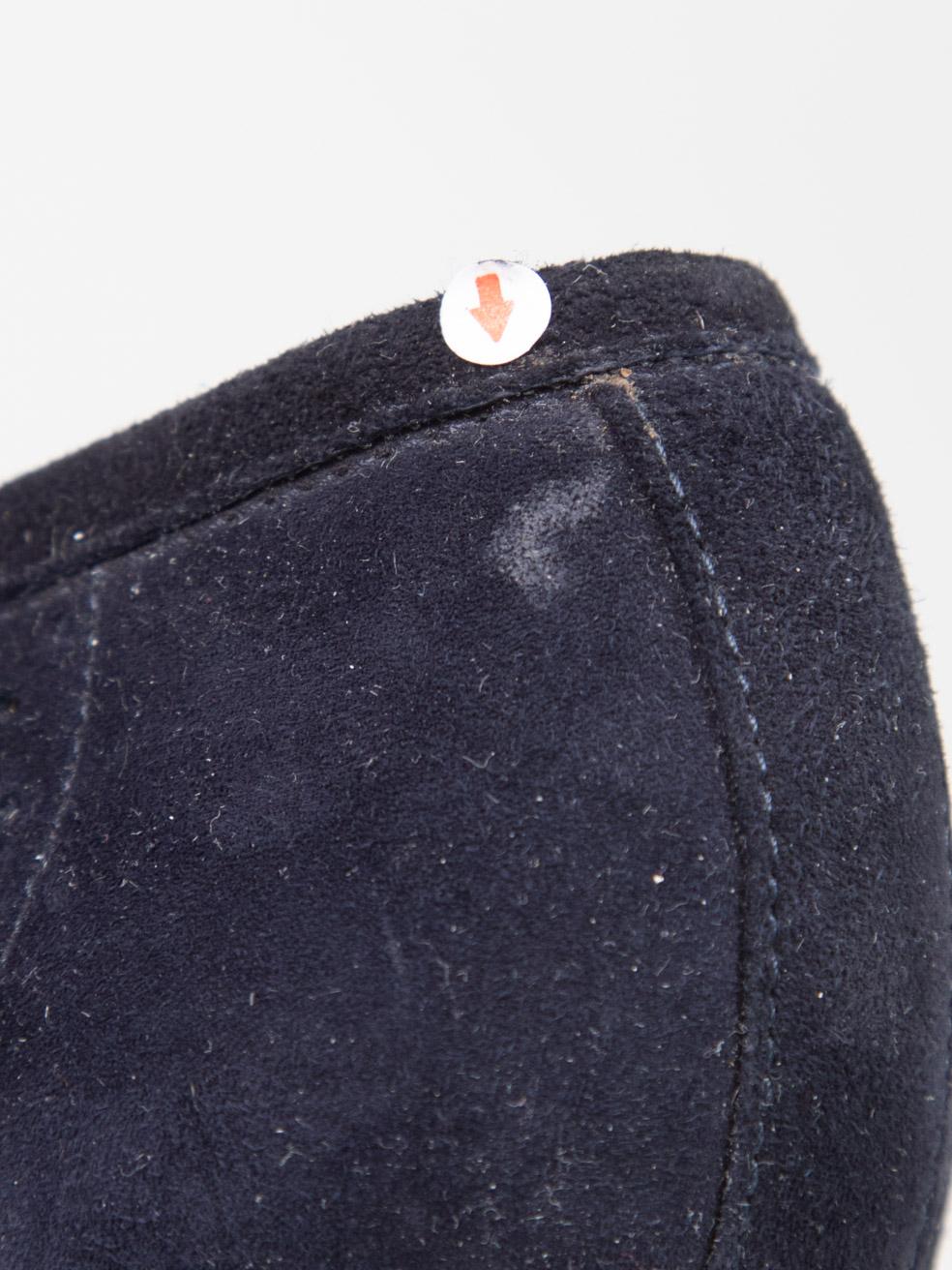 Stuart Weitzman Navy Suede Perforated Loafers Size US 9.5 For Sale 2