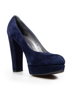 Stuart Weitzman Navy Suede Platform Pumps Size IT 38