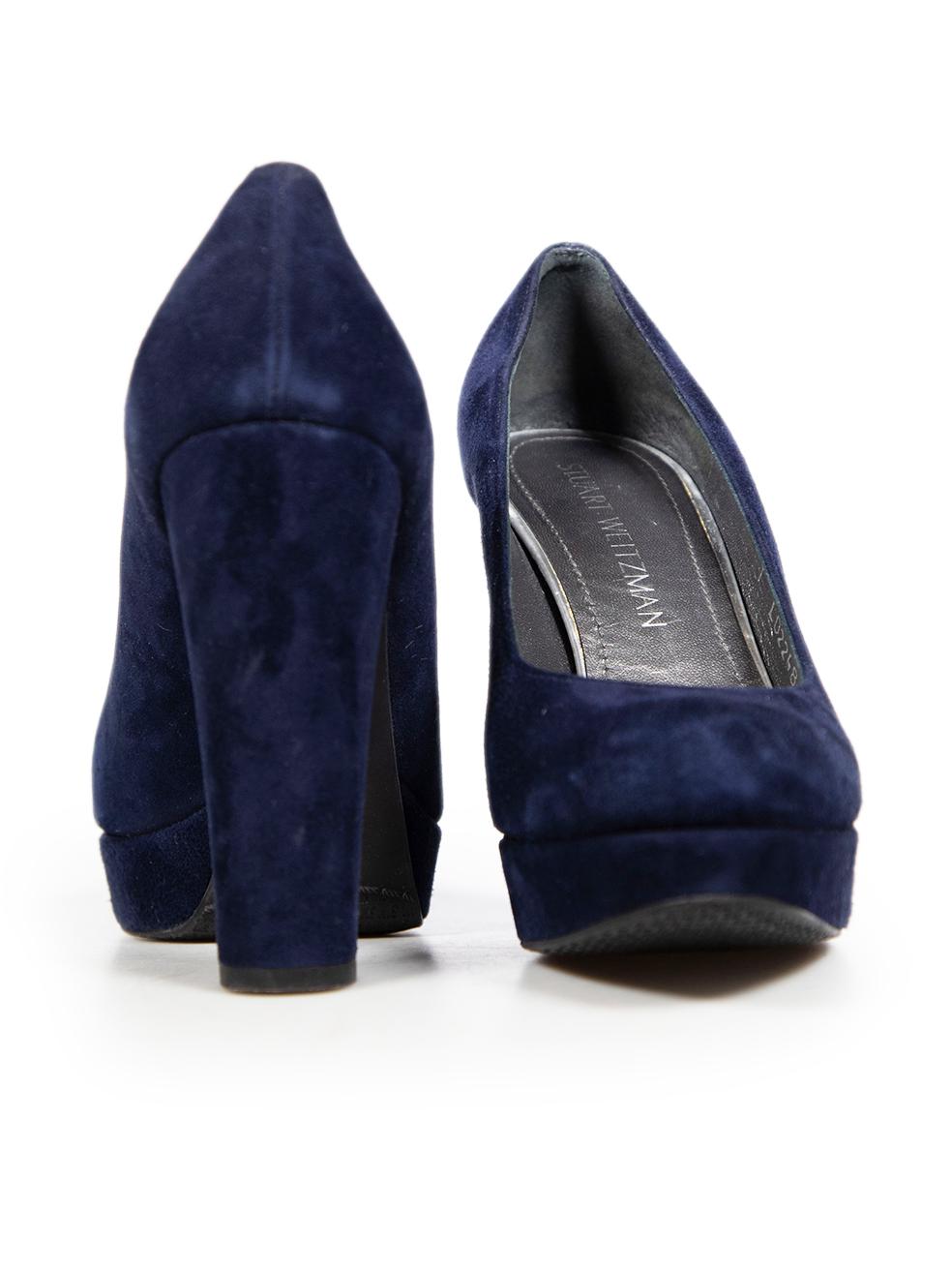 Noir Stuart Weitzman escarpins à plateforme en daim bleu marine, taille IT 38 en vente