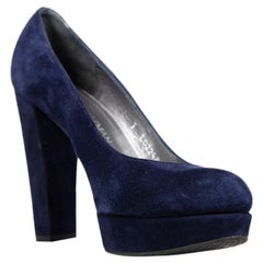 Stuart Weitzman Navy Suede Platform Pumps Size IT 38