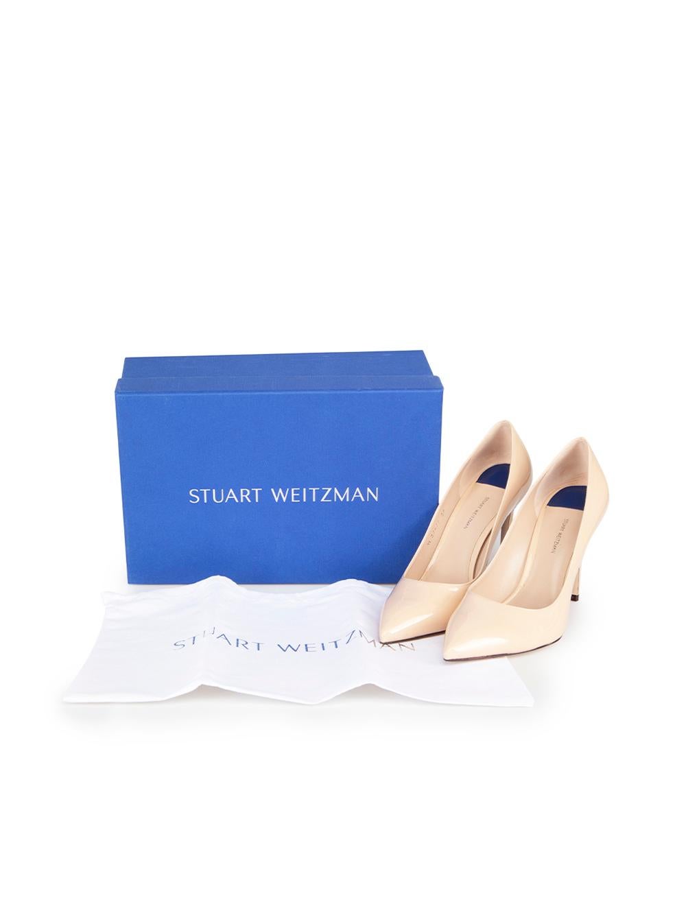 Stuart Weitzman Nude Patent Leigh 95 Point Pumps Size IT 39 For Sale 4