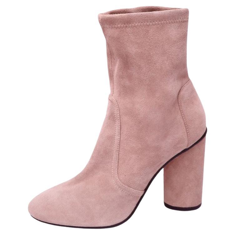 Stuart Weitzman - Bottines à talons en daim rose nude - EU 38 en vente