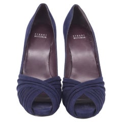 Stuart Weitzman Peep-Toe Pumps in Navy Blue Suede