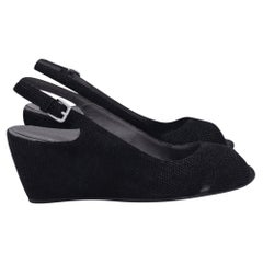 Scarpe con zeppa, punta aperta e cinturino posteriore di Stuart Weitzman in cotone nero