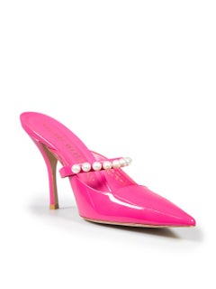 Stuart Weitzman Pink Patent Faux Pearl Mules Size US 9