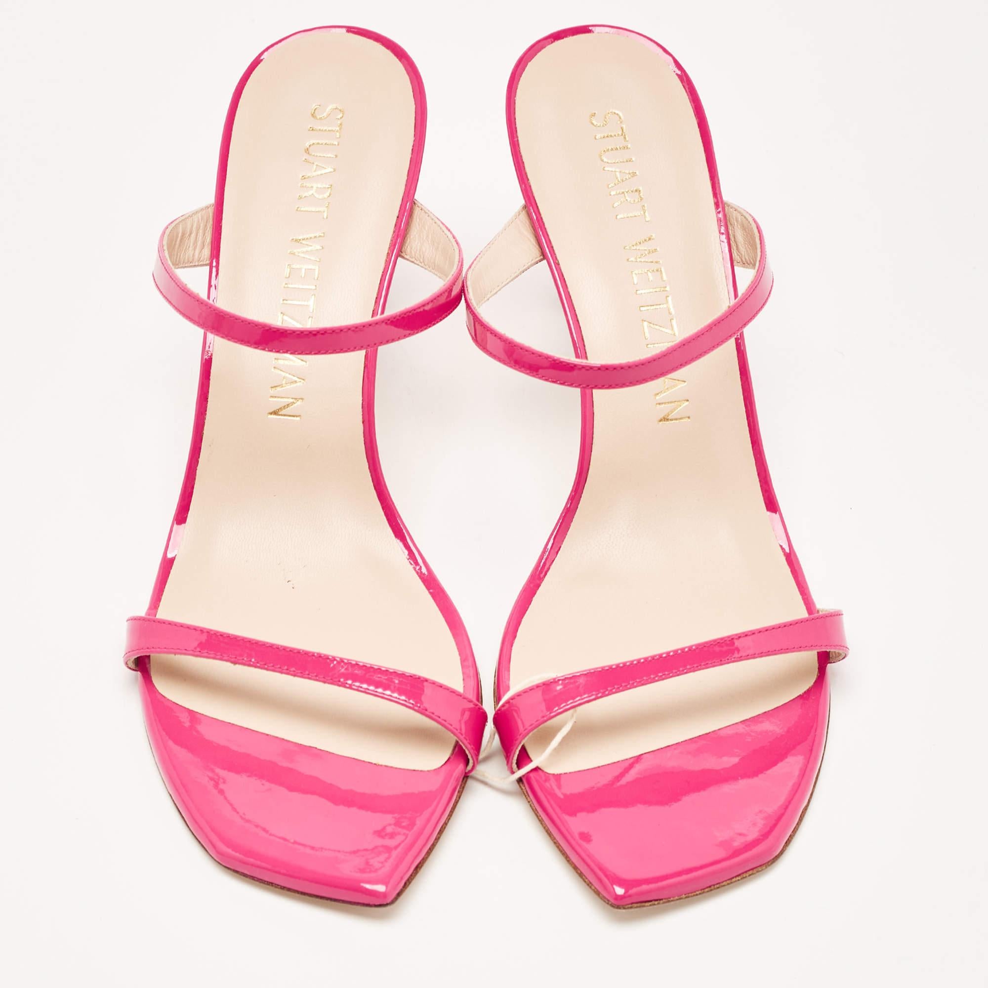 Stuart Weitzman Pink Patent Leather Slide Sandals Size 41 In New Condition In Dubai, Al Qouz 2