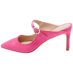 Stuart Weitzman Pink  Suede Dazzle 75 Embellished Mules Size 37