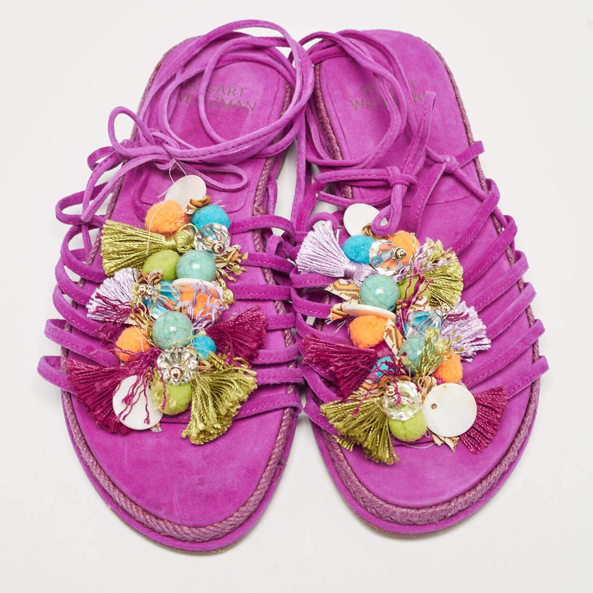 Stuart Weitzman Bailarinas de ante rosa con cordones adornados talla 36 Rosa en venta