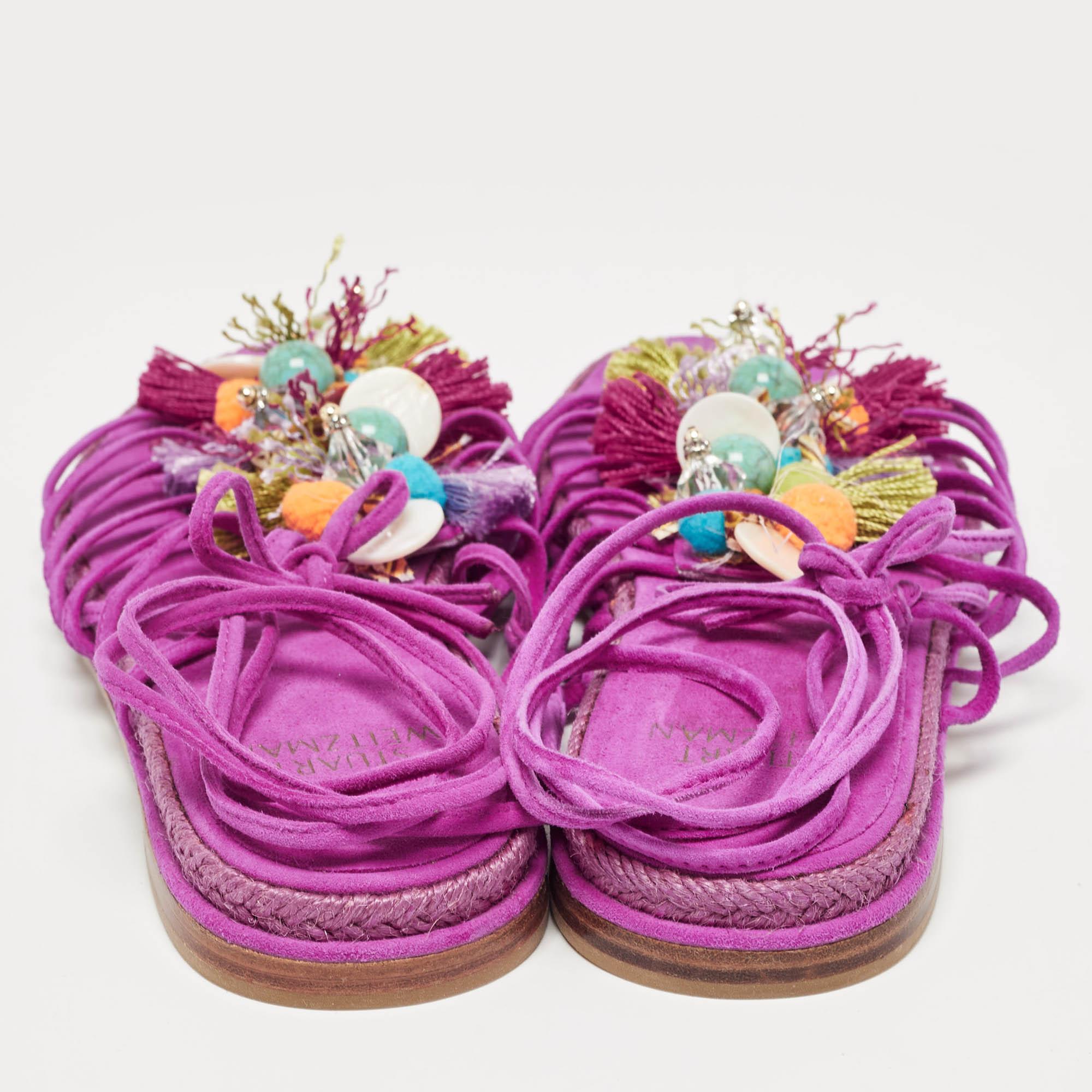 De las mujeres Stuart Weitzman Bailarinas de ante rosa con cordones adornados talla 36 en venta