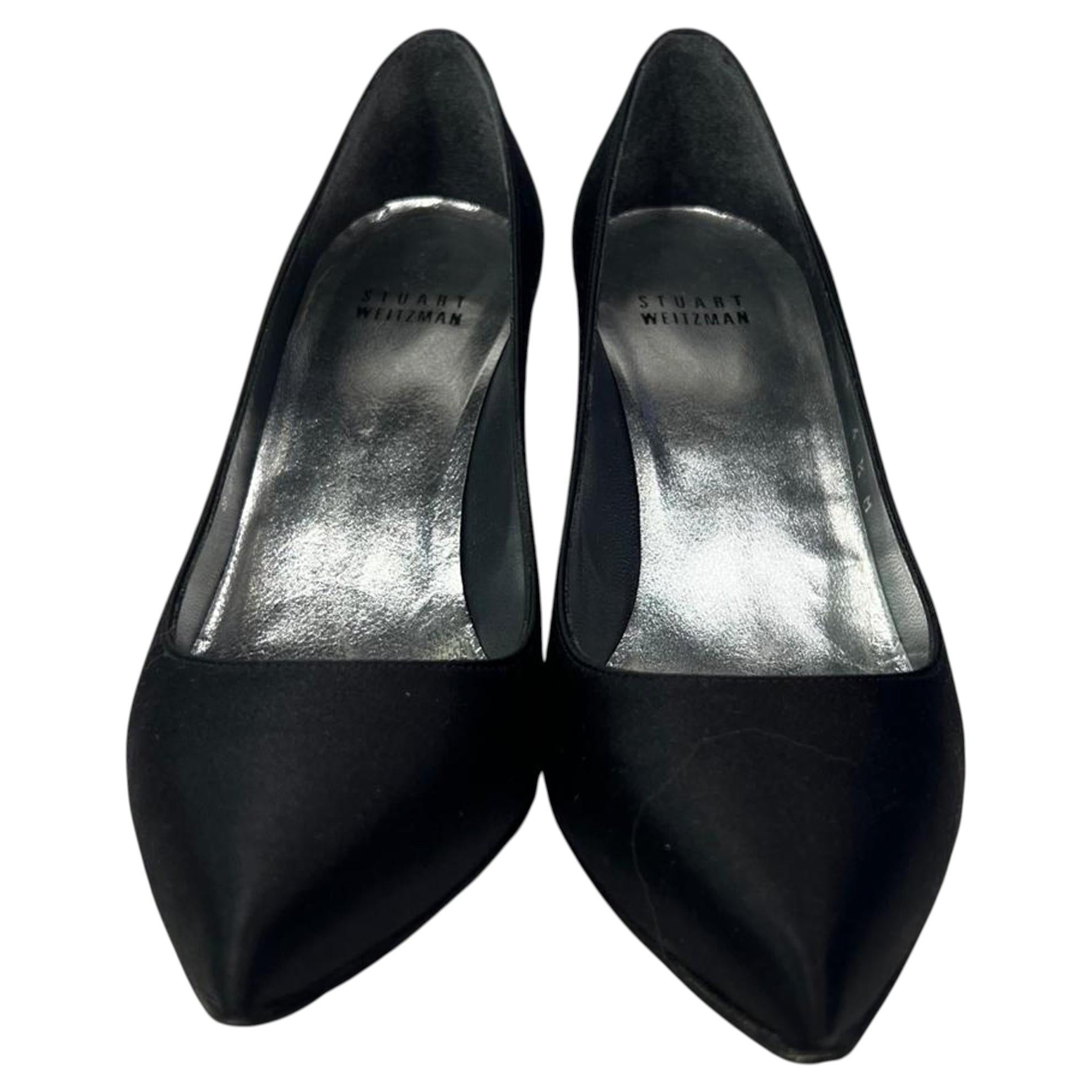 Pre-owned Stuart Weitzman Pointed Toe Pumps In Black Satin