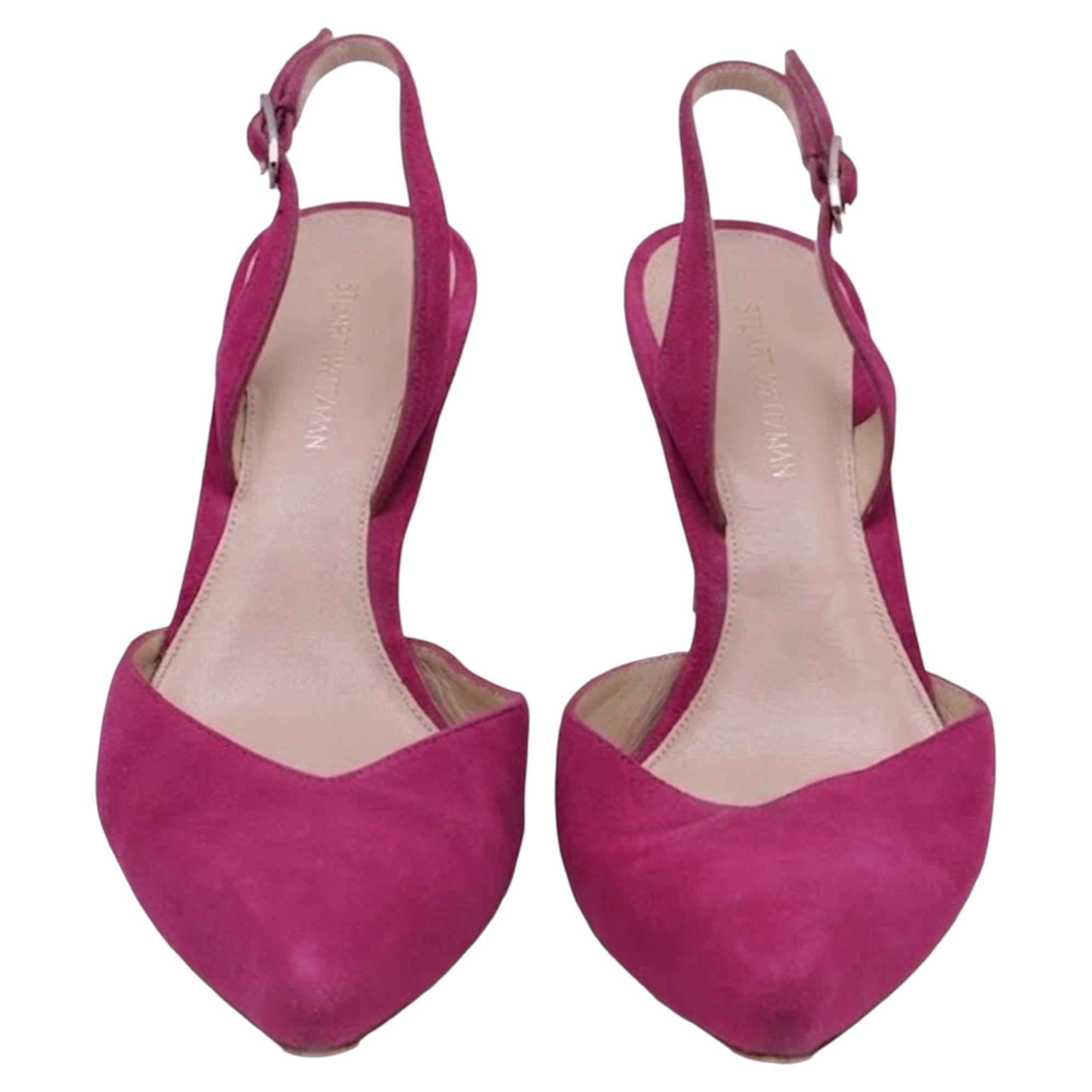 Pre-owned Stuart Weitzman Pointed-toe Slingback Heels In Pink Suede