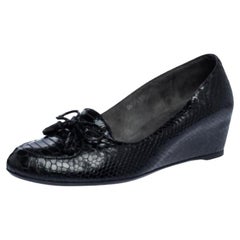 Stuart Weitzman Python Embossed Leather Wedge Bow Detail Loafer Pumps Size 38