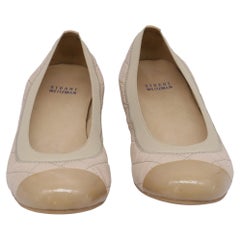 Stuart Weitzman Quilted Ballet Flats in Beige Leather