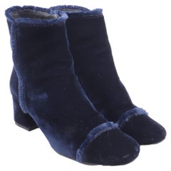 Stuart Weitzman Raw-Edge Trim Boots in Blue Velvet