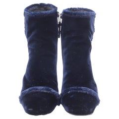 Stuart Weitzman Raw-Edge Trim Boots in Blue Velvet