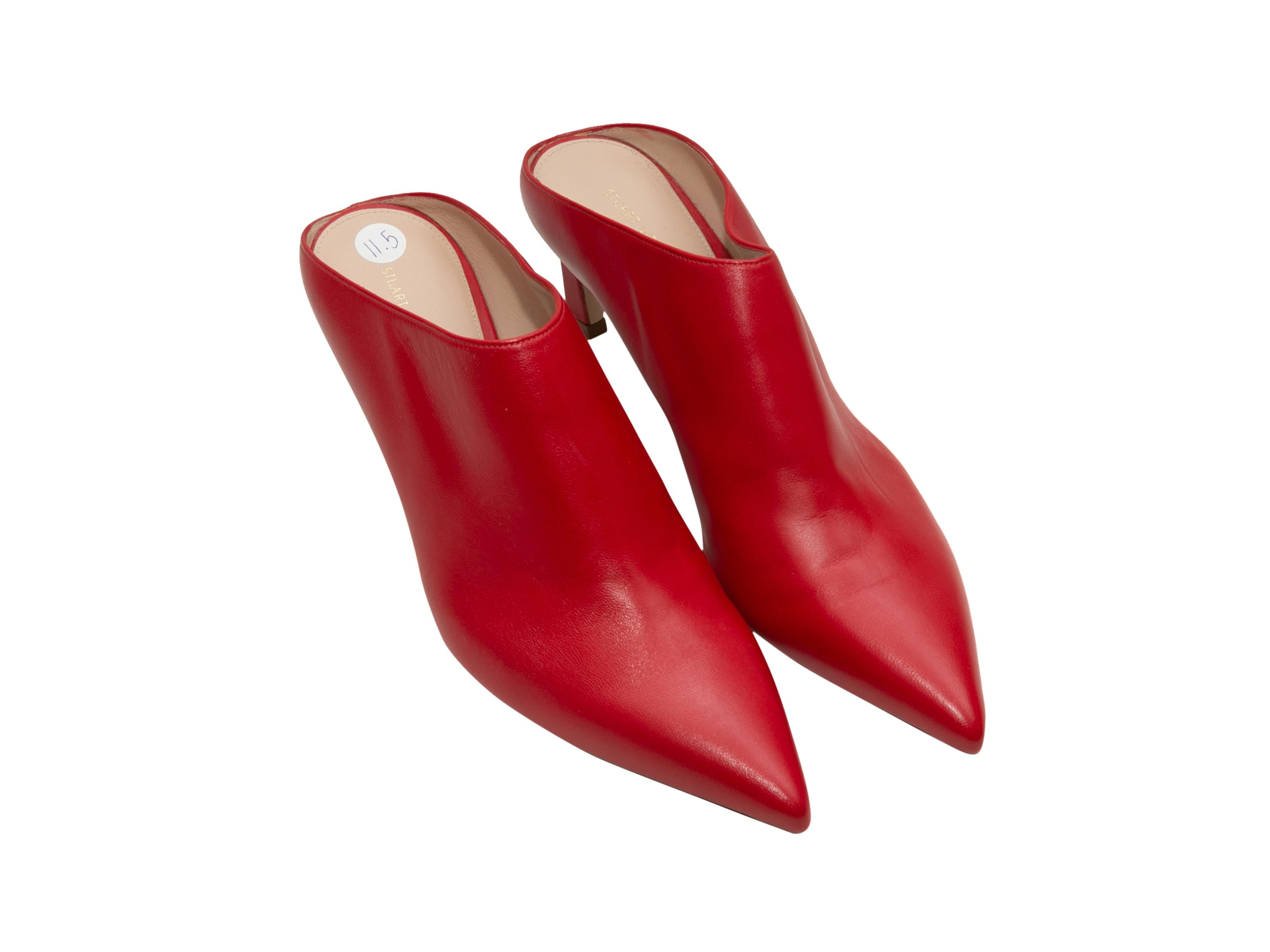 Stuart Weitzman Red Leather Pointed-Toe Mules In Excellent Condition In New York, NY