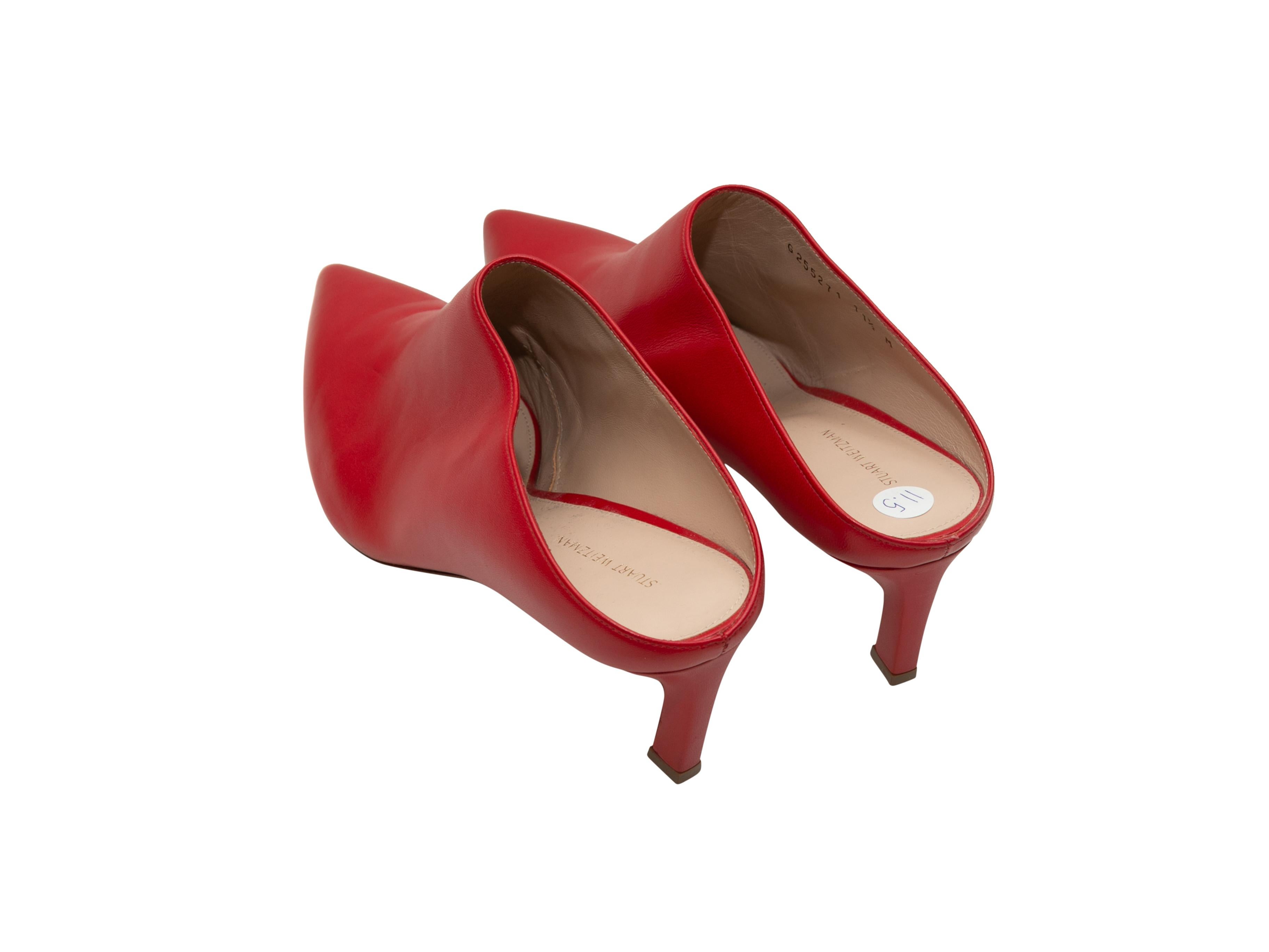 Women's Stuart Weitzman Red Leather Pointed-Toe Mules