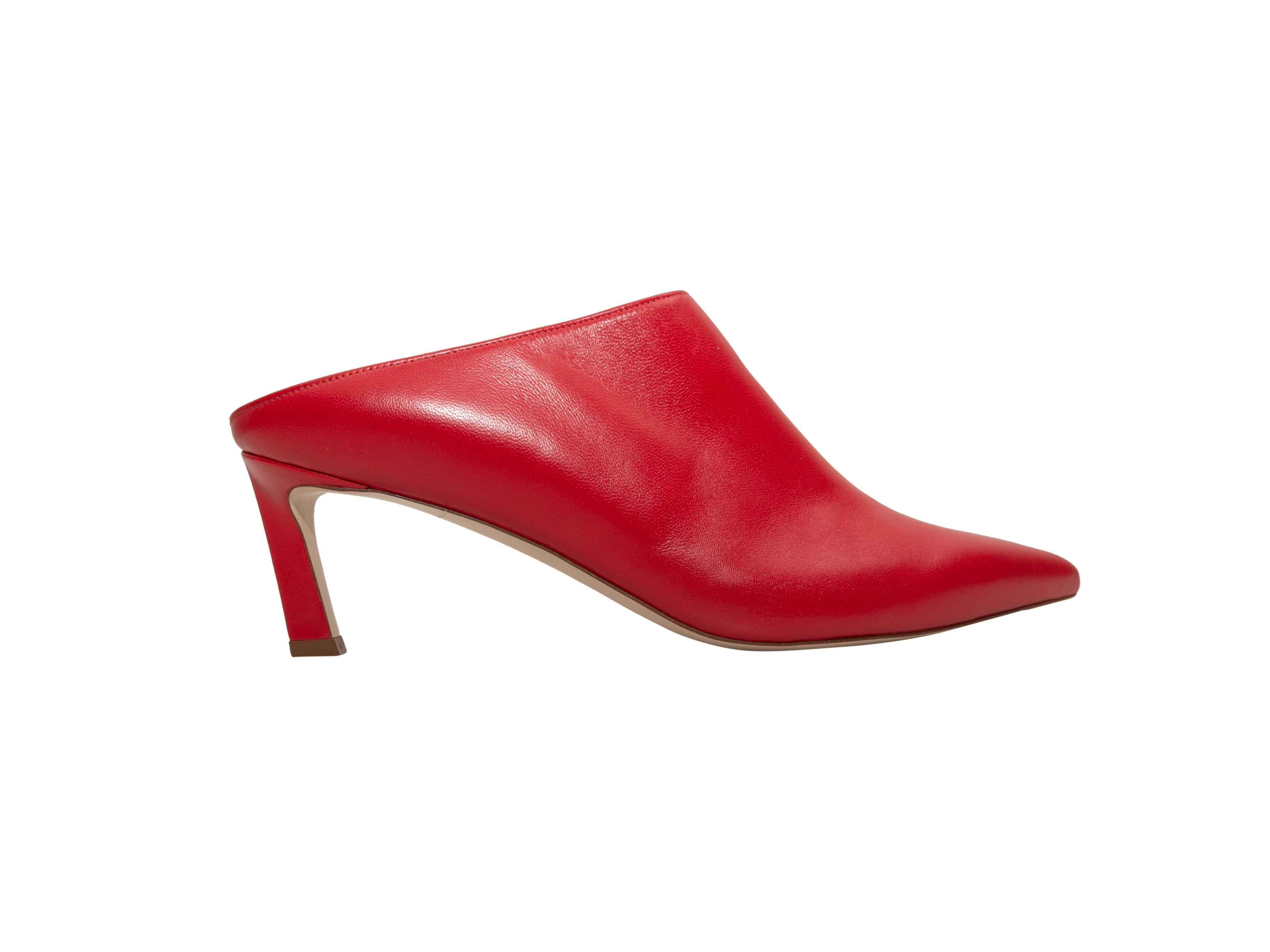 Stuart Weitzman Red Leather Pointed-Toe Mules 2