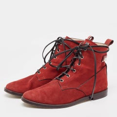 Stuart Weitzman Red Suede and Leather Ankle Boots Size 42.5
