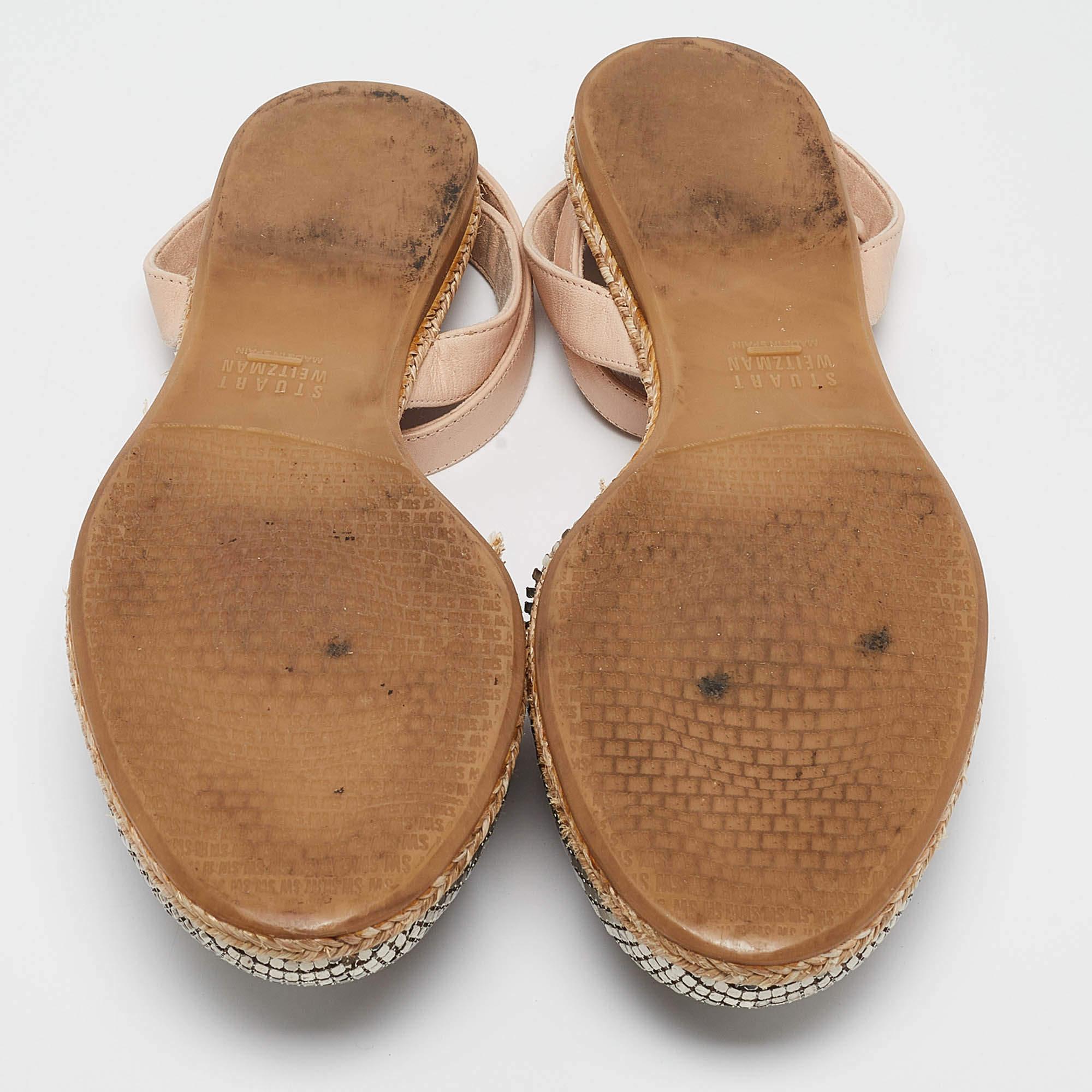 Stuart Weitzman Espadrillas colorblock in metallo e pelle argento/beige misura 38 in vendita 1