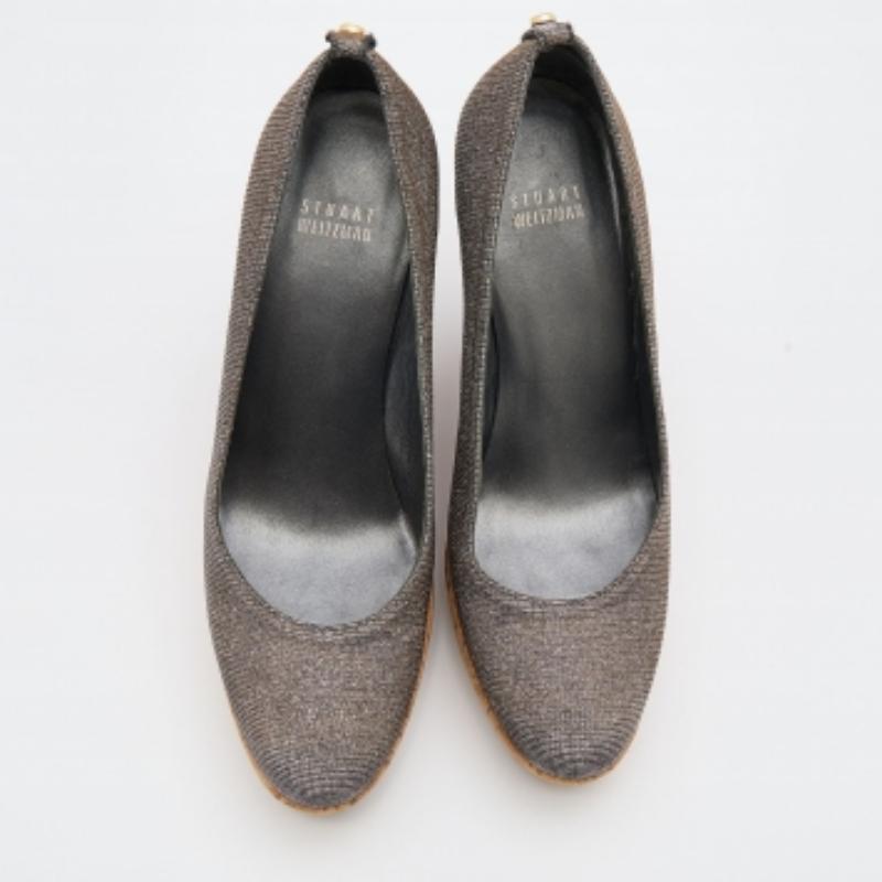 Marrone Stuart Weitzman Argento/Oro in tessuto lurex con zeppa in sughero Taglia 38,5 in vendita