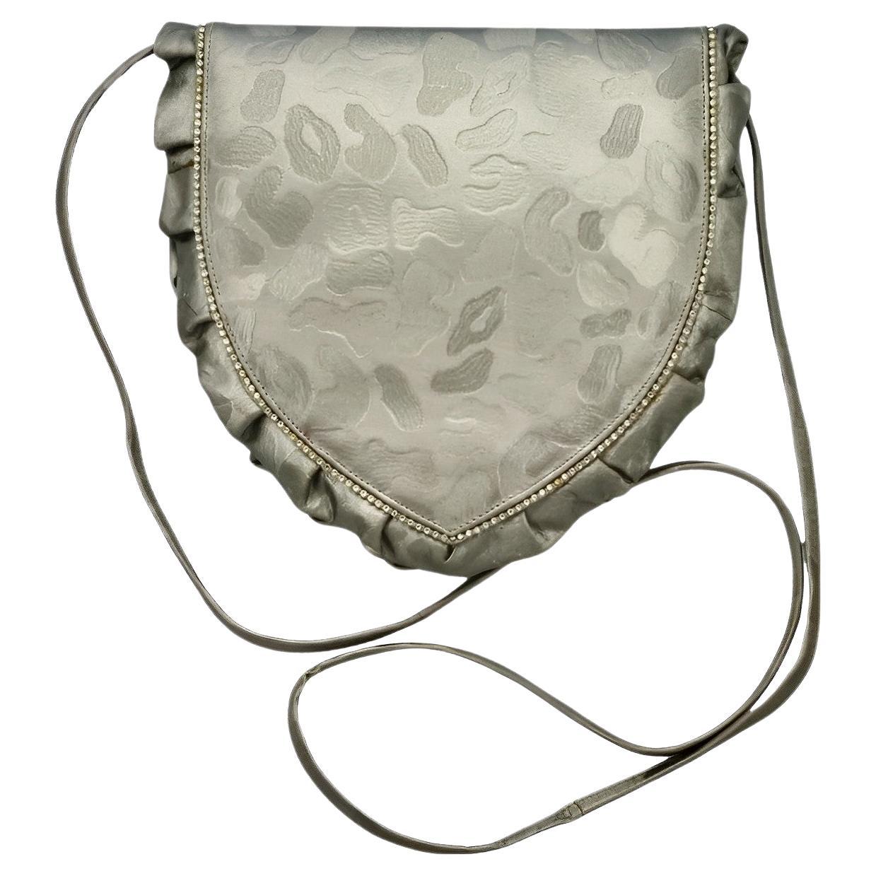 Stuart Weitzman Silver Grey Leather Shoulder Bag with Rhinestones For Sale