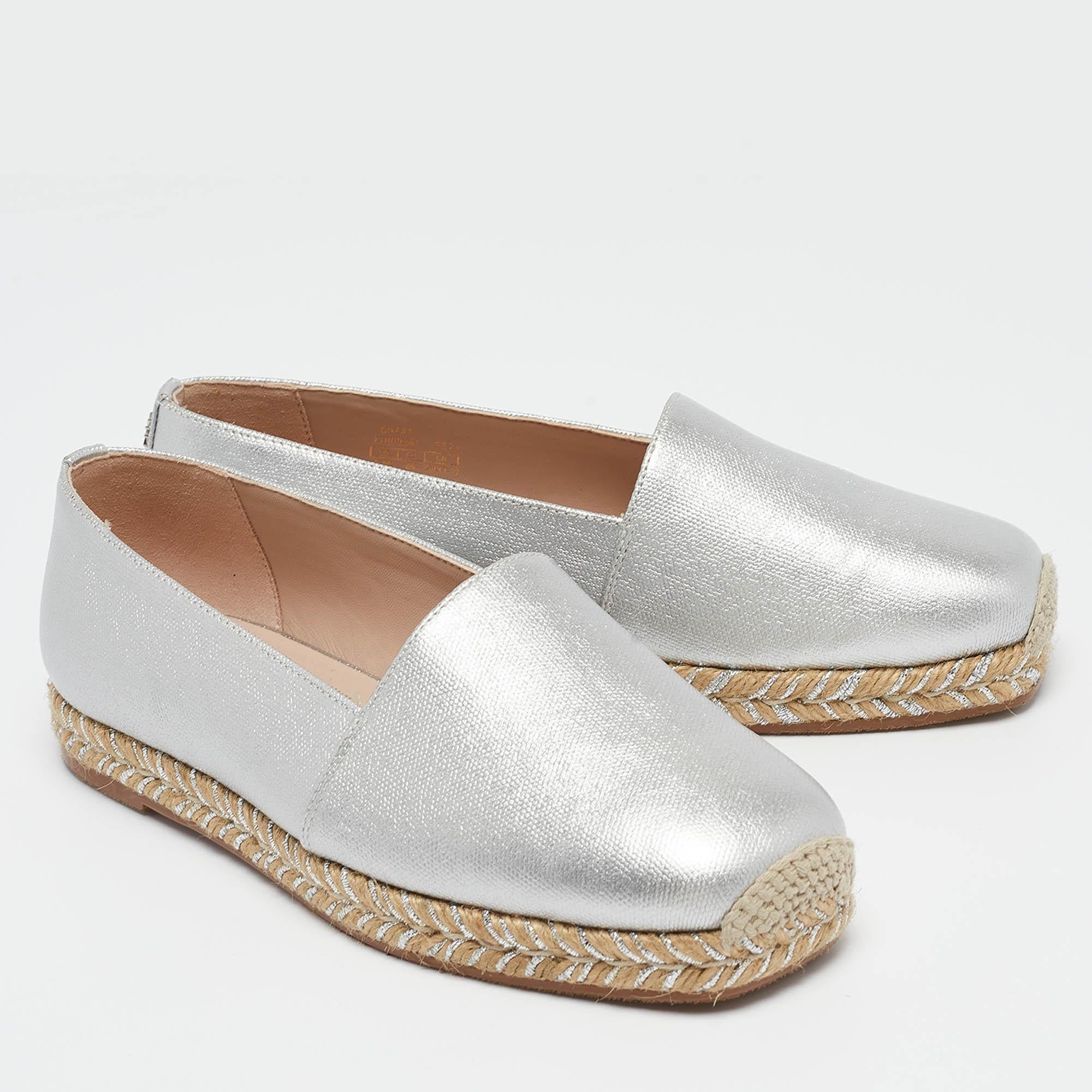 Women's Stuart Weitzman Silver Leather Espadrille Flats Size 36