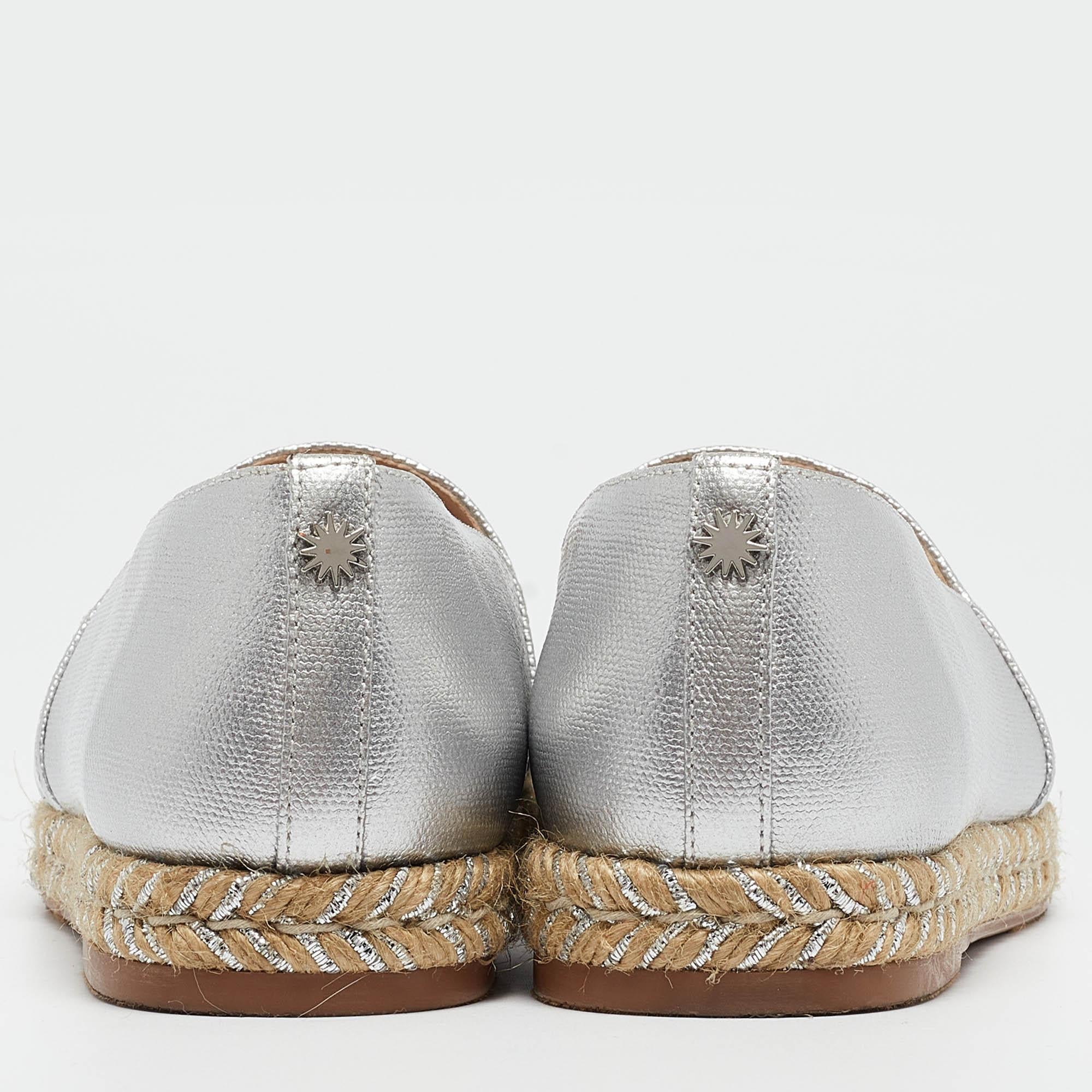 Stuart Weitzman Silver Leather Espadrille Flats Size 36 1