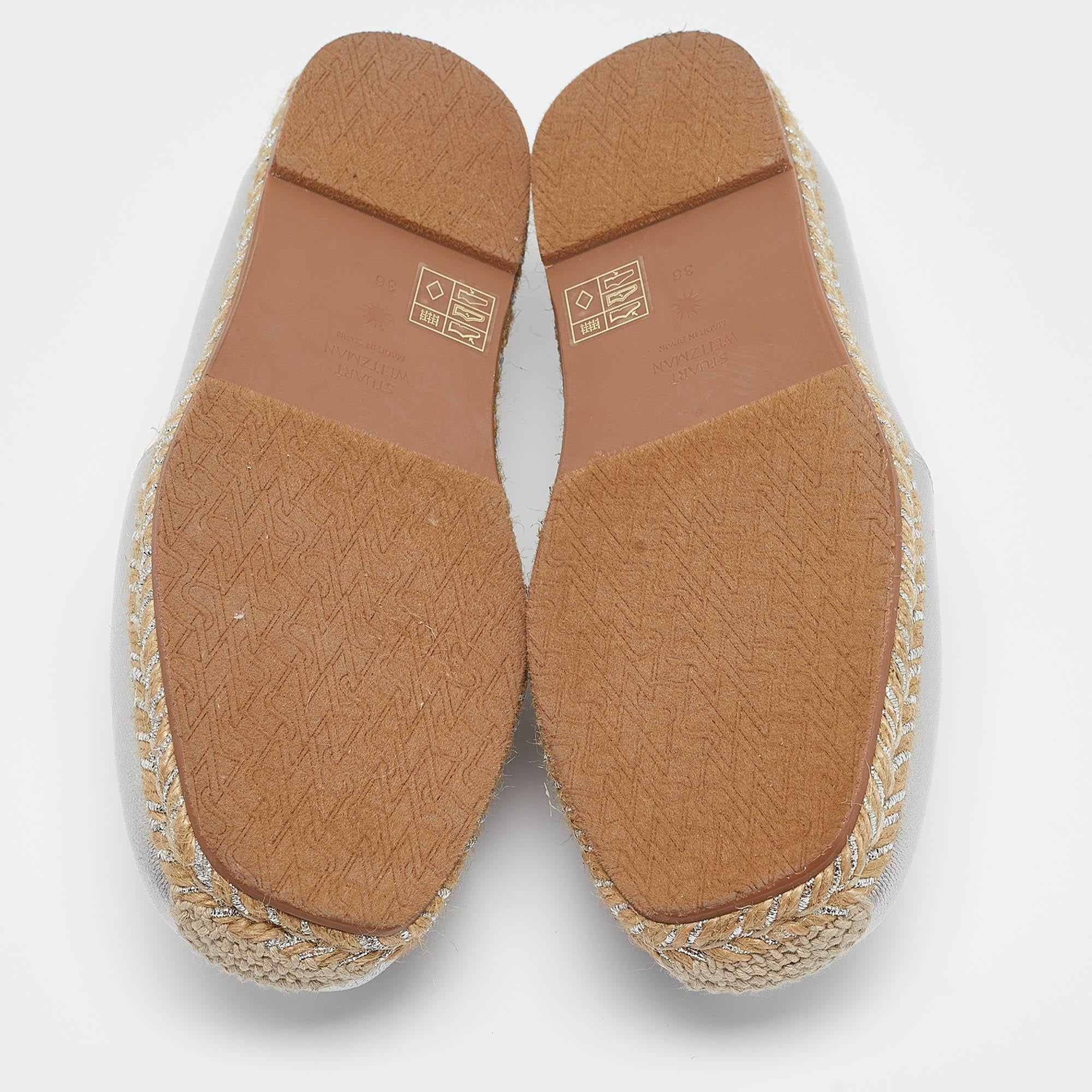 Stuart Weitzman Silver Leather Espadrille Flats Size 36 2