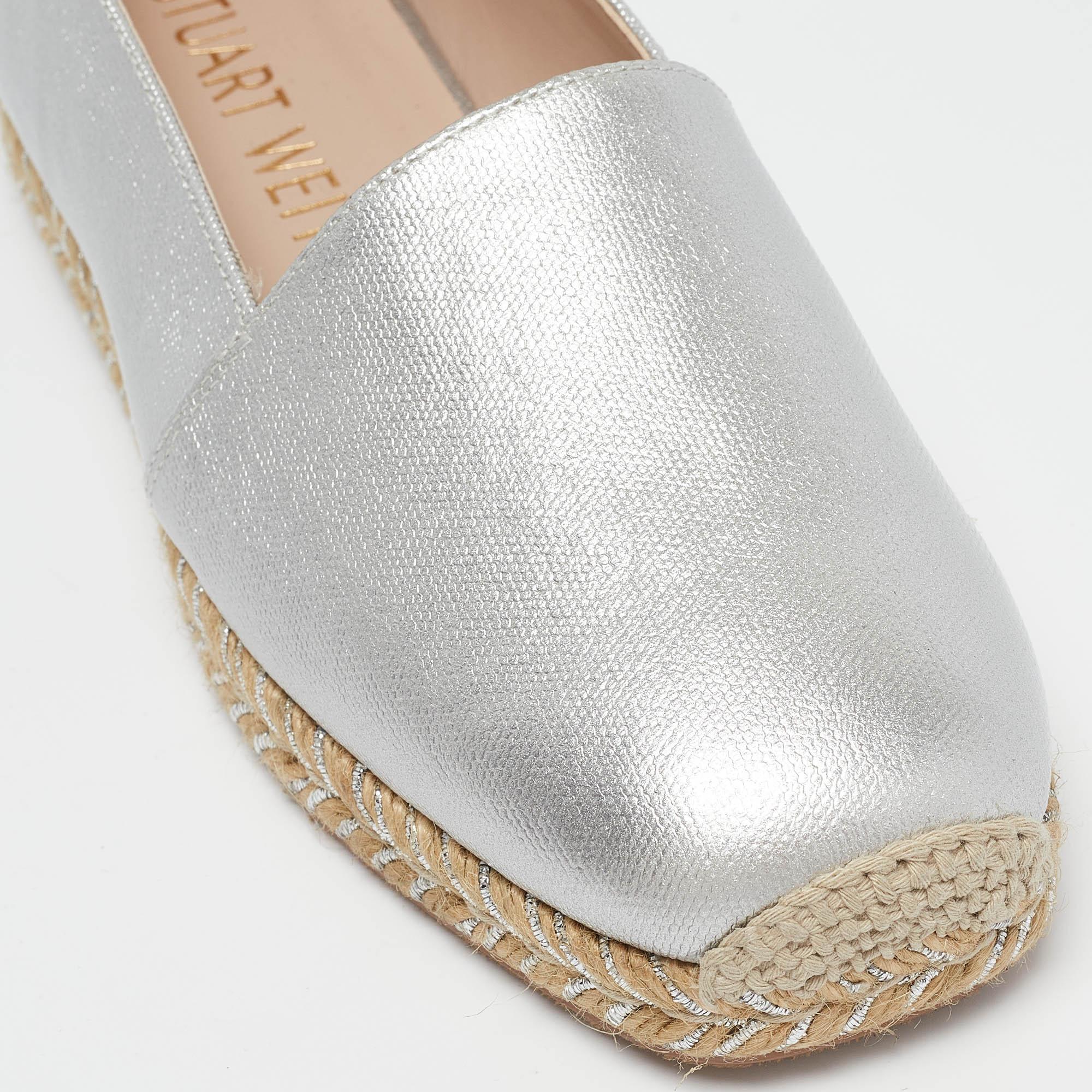 Stuart Weitzman Silver Leather Espadrille Flats Size 36 3