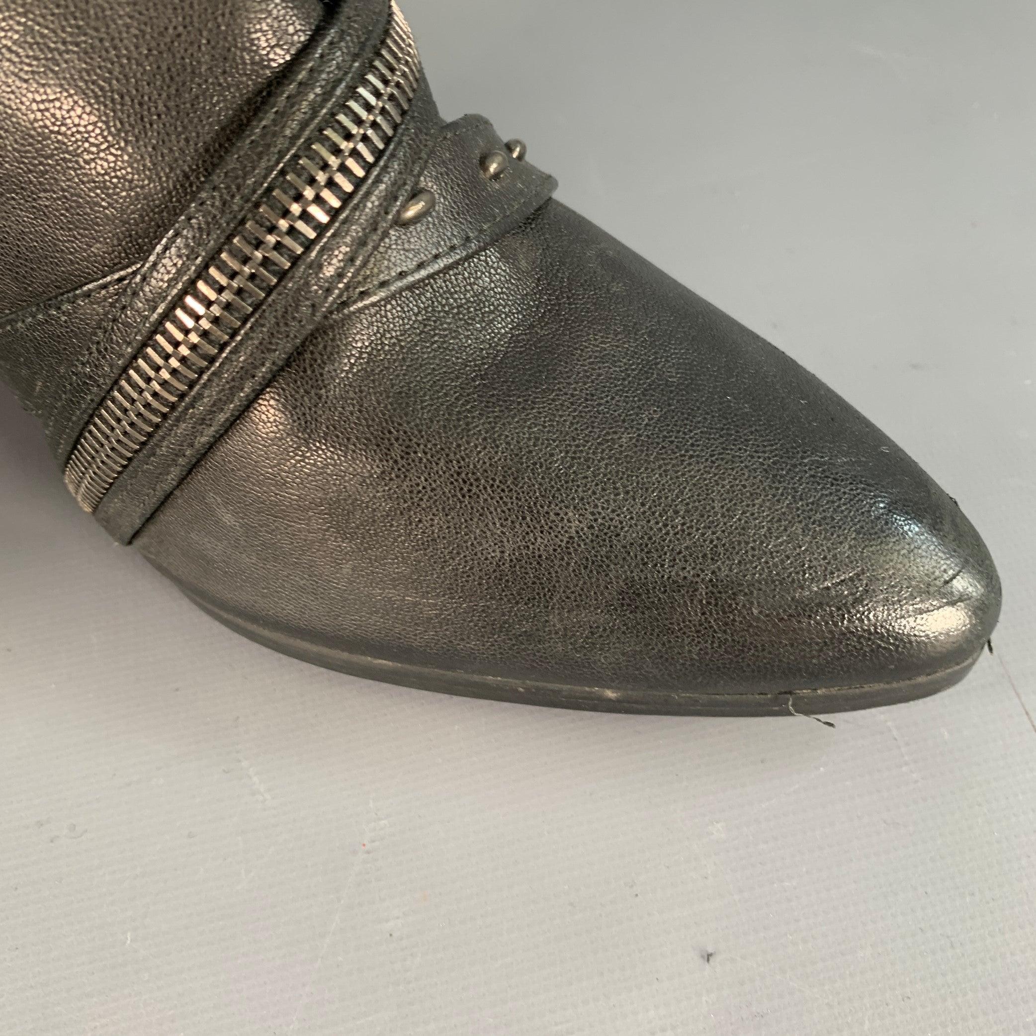 STUART WEITZMAN Größe 10 Schwarz Nieten Reißverschlüsse Lederstiefel im Angebot 6
