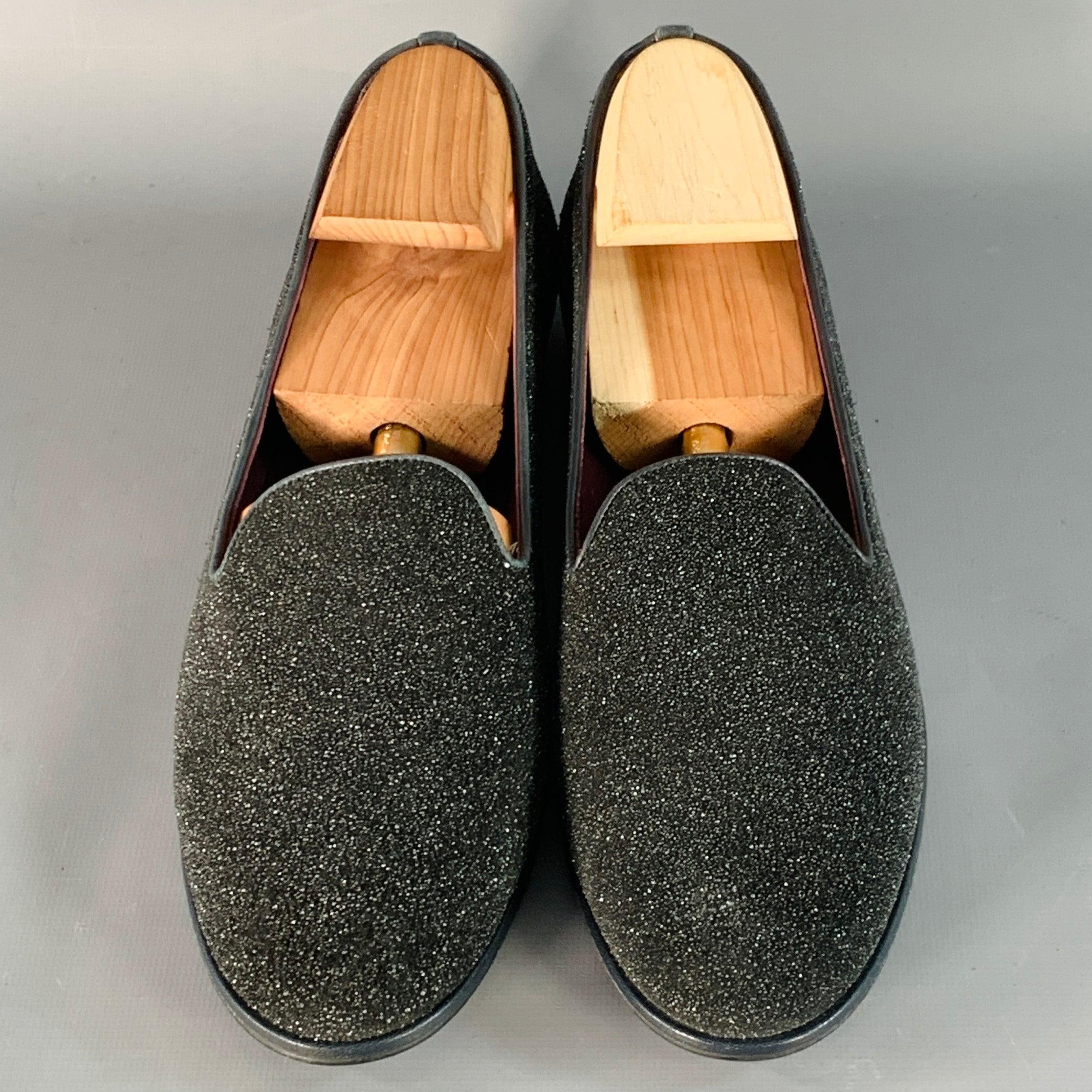 STUART WEITZMAN Größe 11 Schwarz Samt texturiert Slip On Loafers Flats Damen im Angebot