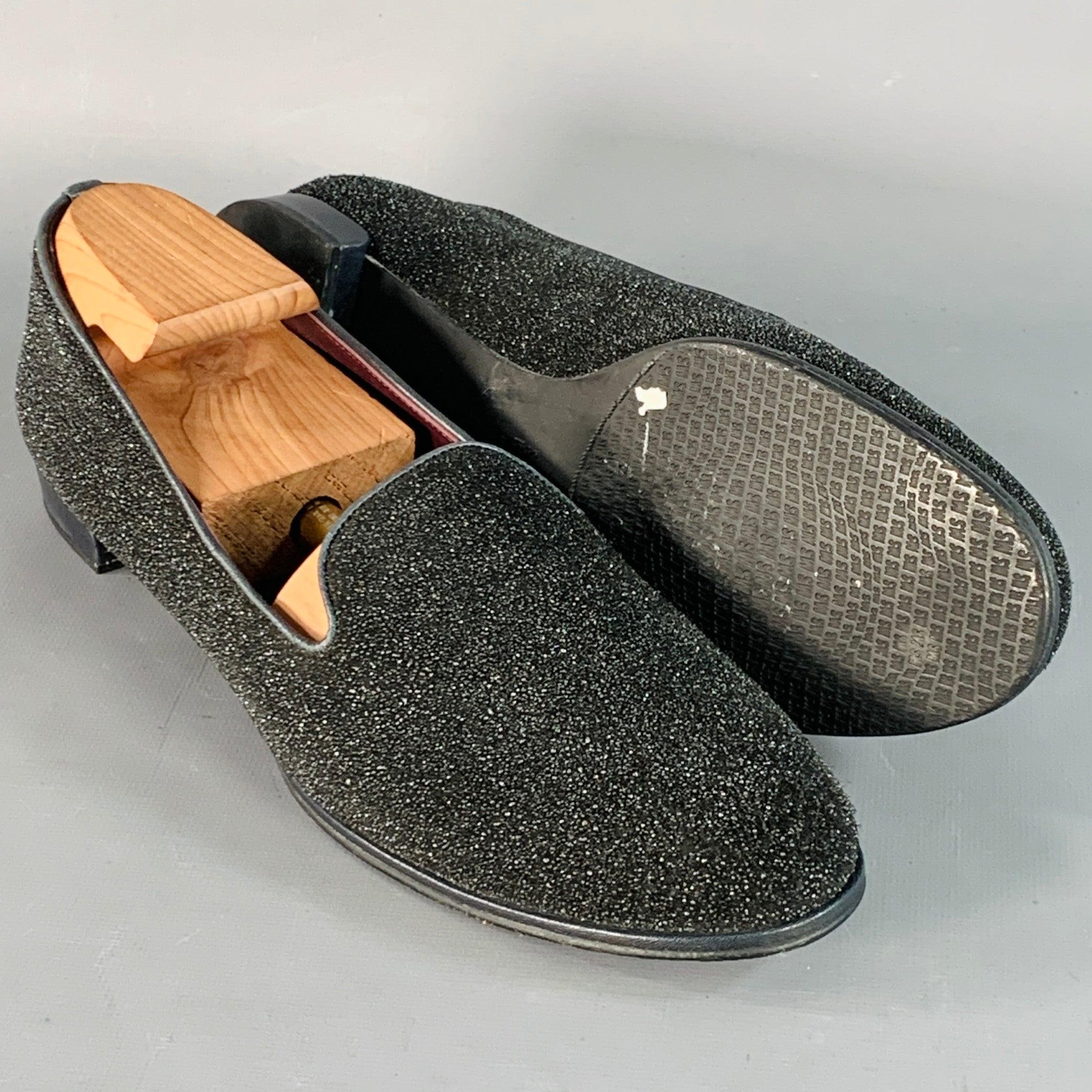 STUART WEITZMAN Größe 11 Schwarz Samt texturiert Slip On Loafers Flats im Angebot 1