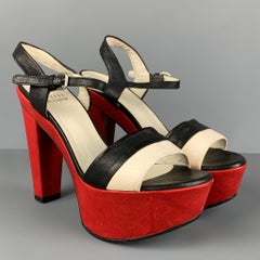STUART WEITZMAN Size 6 Red Black White Leather Color Block Platform Sandals