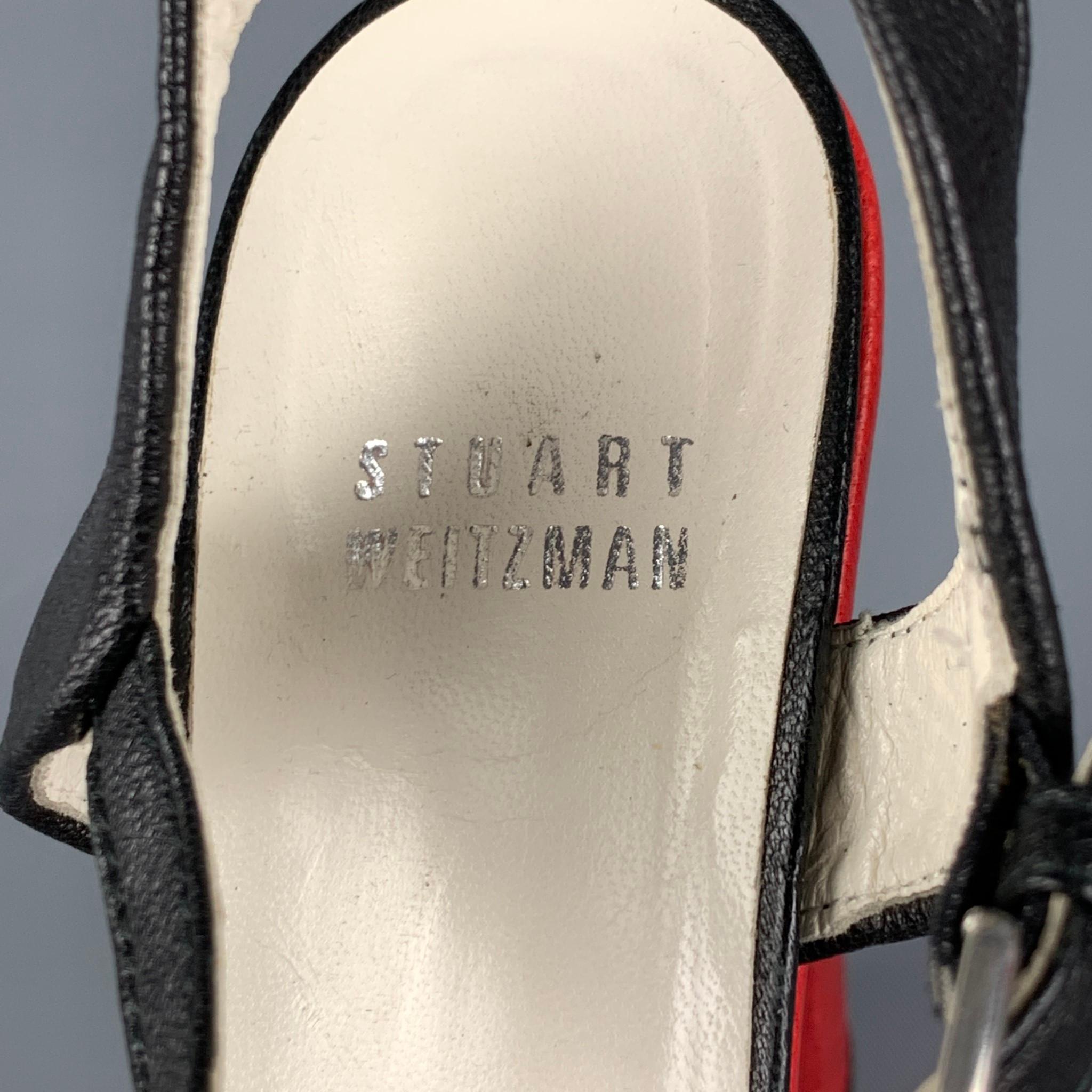STUART WEITZMAN Size 6 Red Black White Leather Color Block Platform Sandals In Good Condition In San Francisco, CA