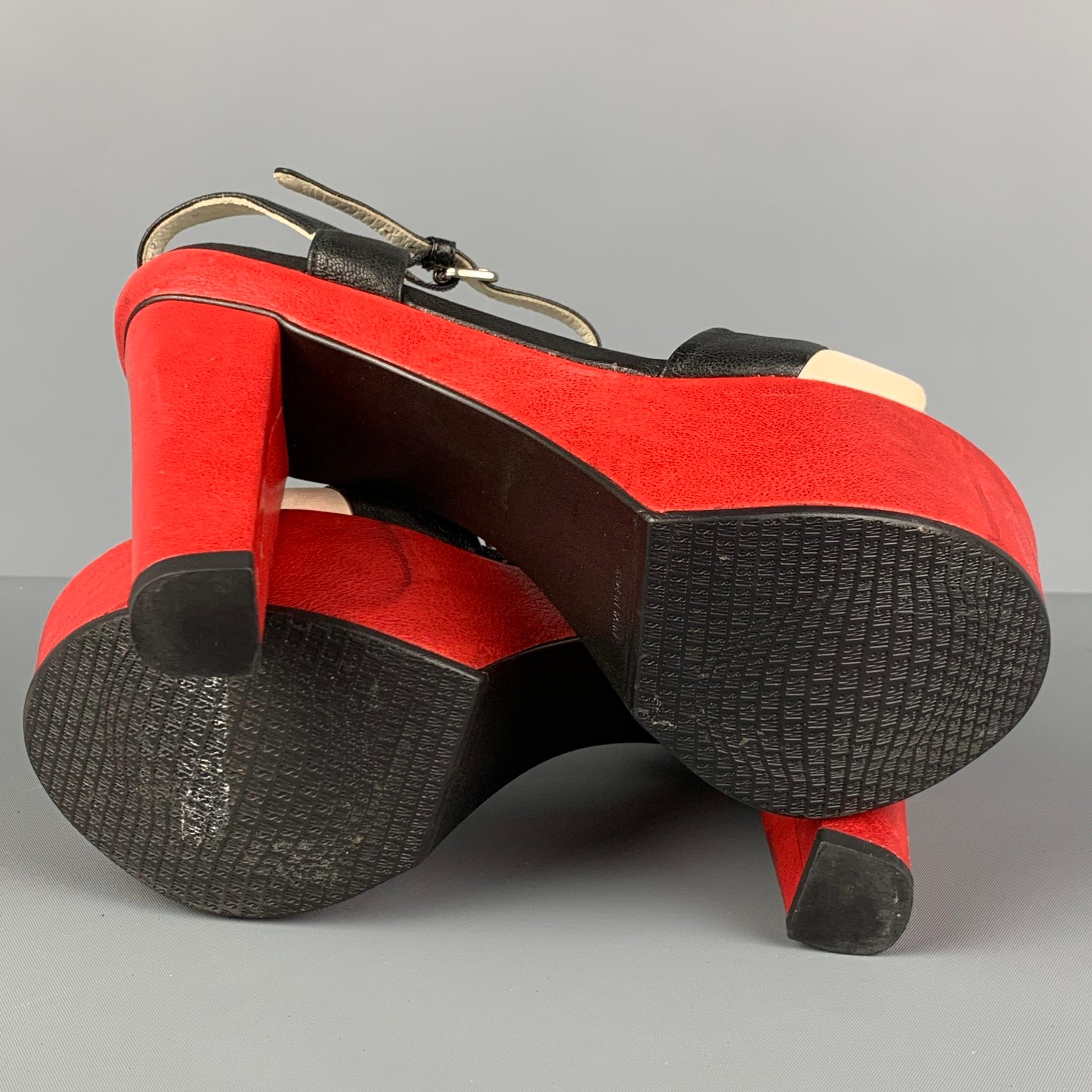 Women's STUART WEITZMAN Size 6 Red Black White Leather Color Block Platform Sandals