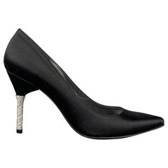STUART WEITZMAN Size 6.5 Black Silver Silk Rhinestones Pumps